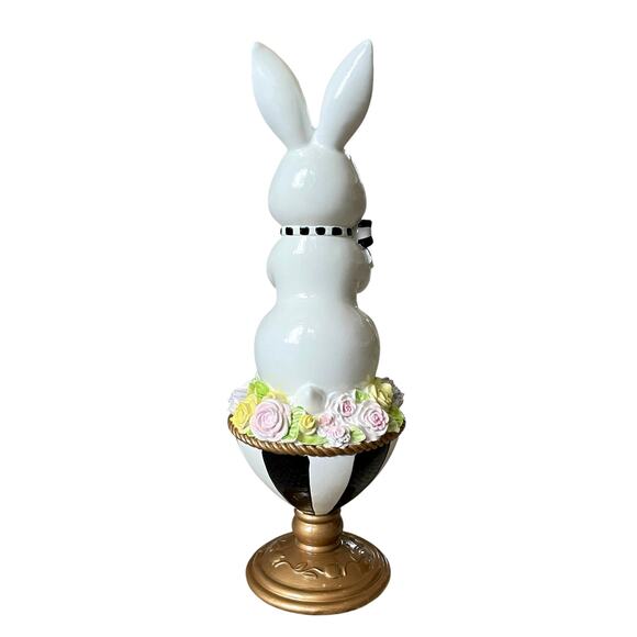 TOPHAT & TAIL Easter Bunny Rabbit On Flower Pedestal Egg 15" Mackenzie Style NEW - Picture 5 of 15